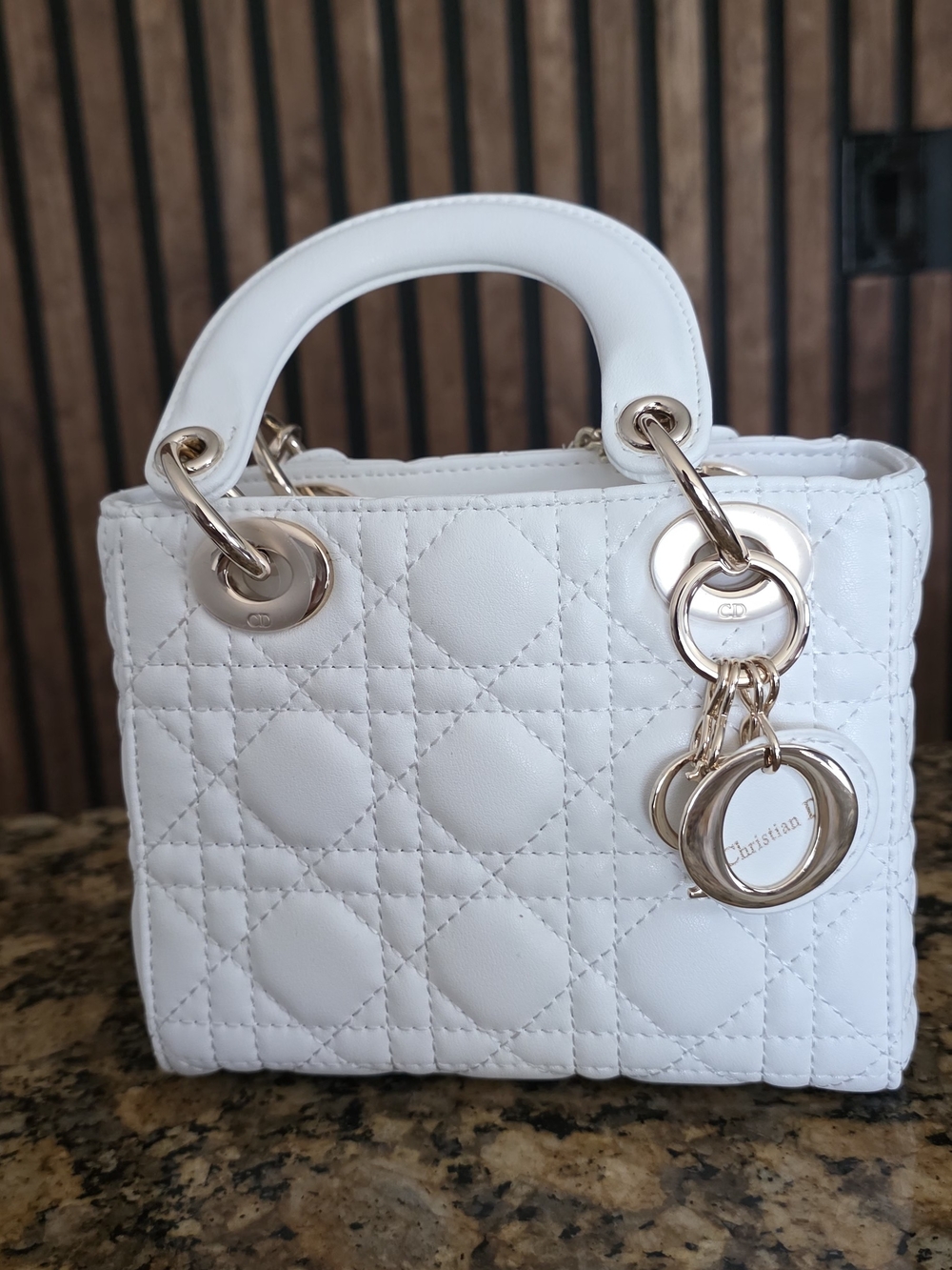 Dior White Quilted Mini Lady Bag with Gold Hardware